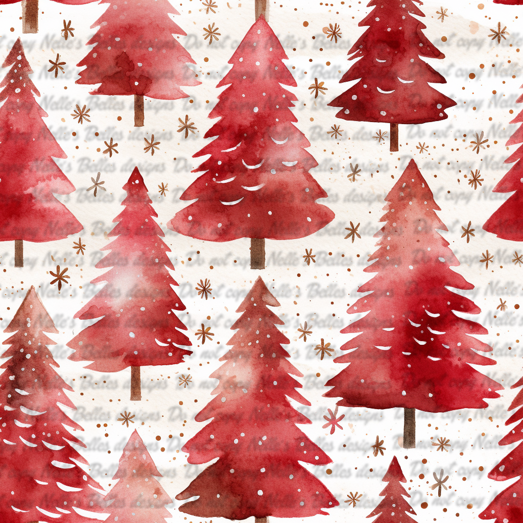 Red and white, watercolor Christmas trees