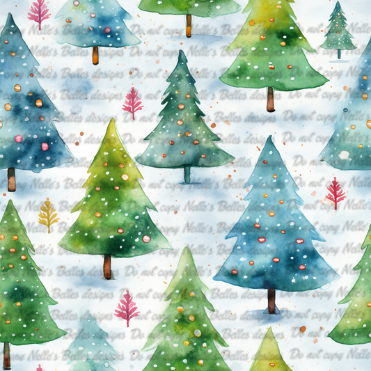 Water color green Christmas trees