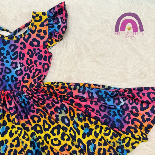 Multi color cheetah twirl dress