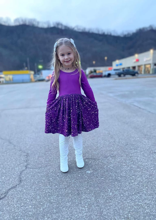 Faux purple long sleeve twirl dress