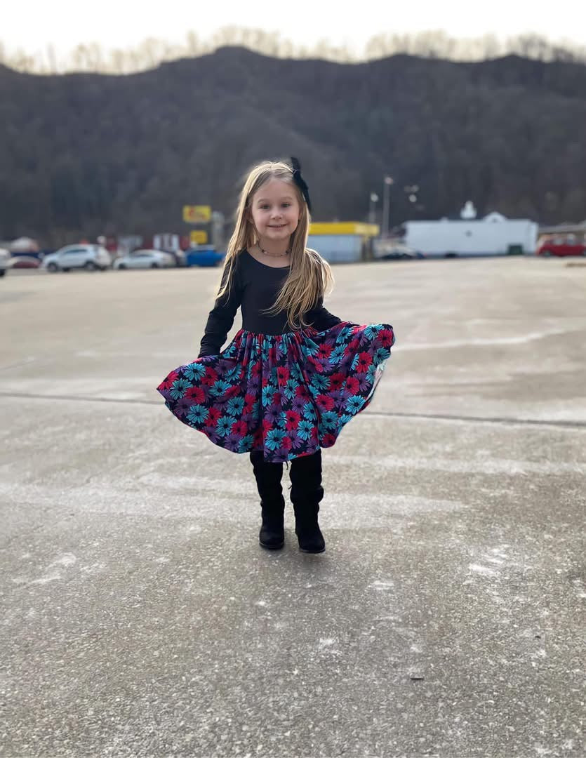 Black floral twirl dress