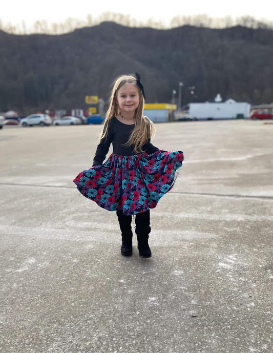 Black floral twirl dress