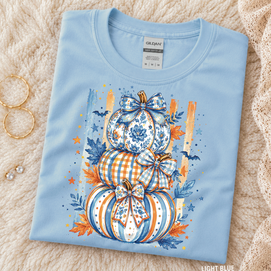 Fall blue orange pumpkins - Light blue