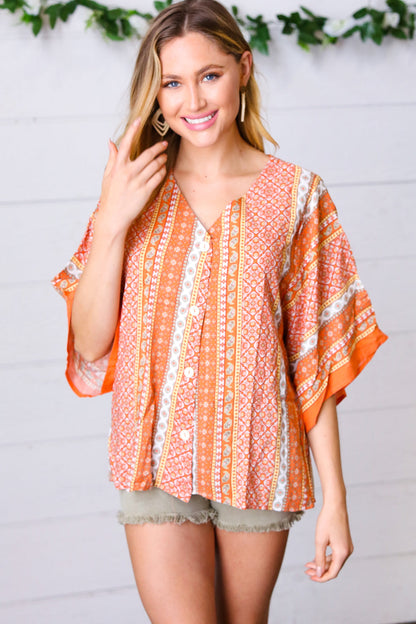 Apricot Boho V Neck Kimono Shape Top