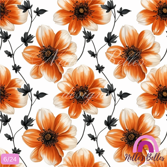 Black and orange floral seamless