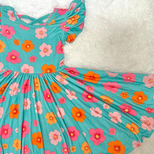 Teal floral twirl dress