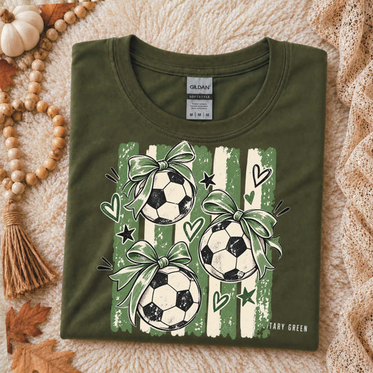 Soccer stripes & bows - Military Green