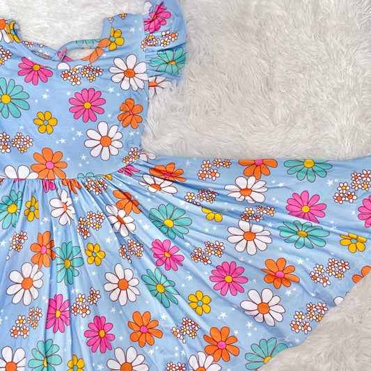 Light blue floral twirl dress