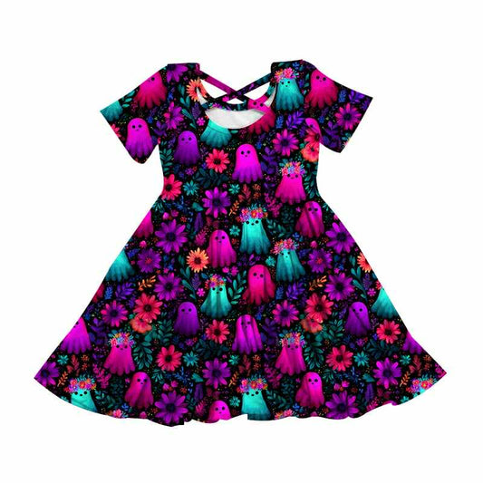 Spooky Blooms Floral Ghost Short Sleeve Dress