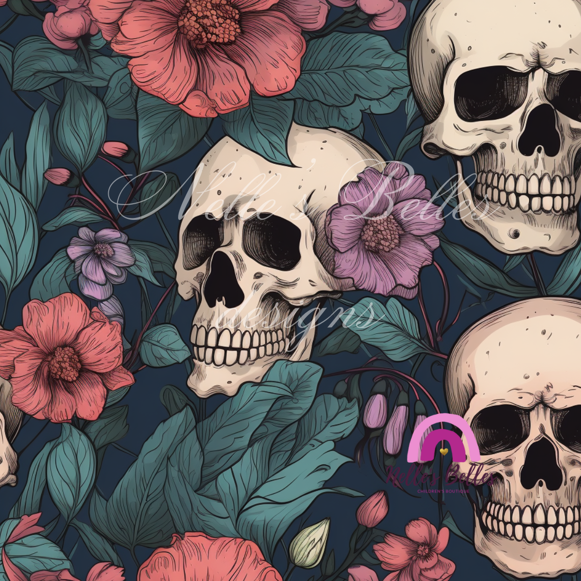 Skulls with coral flowers