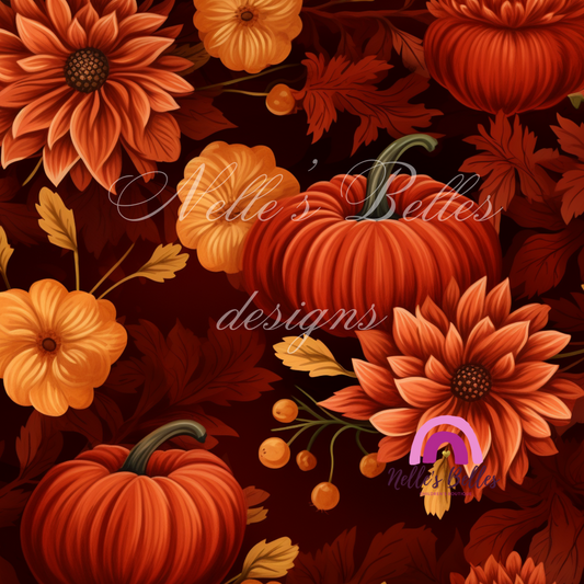 Pumpkin and orange flowers 1 seamless