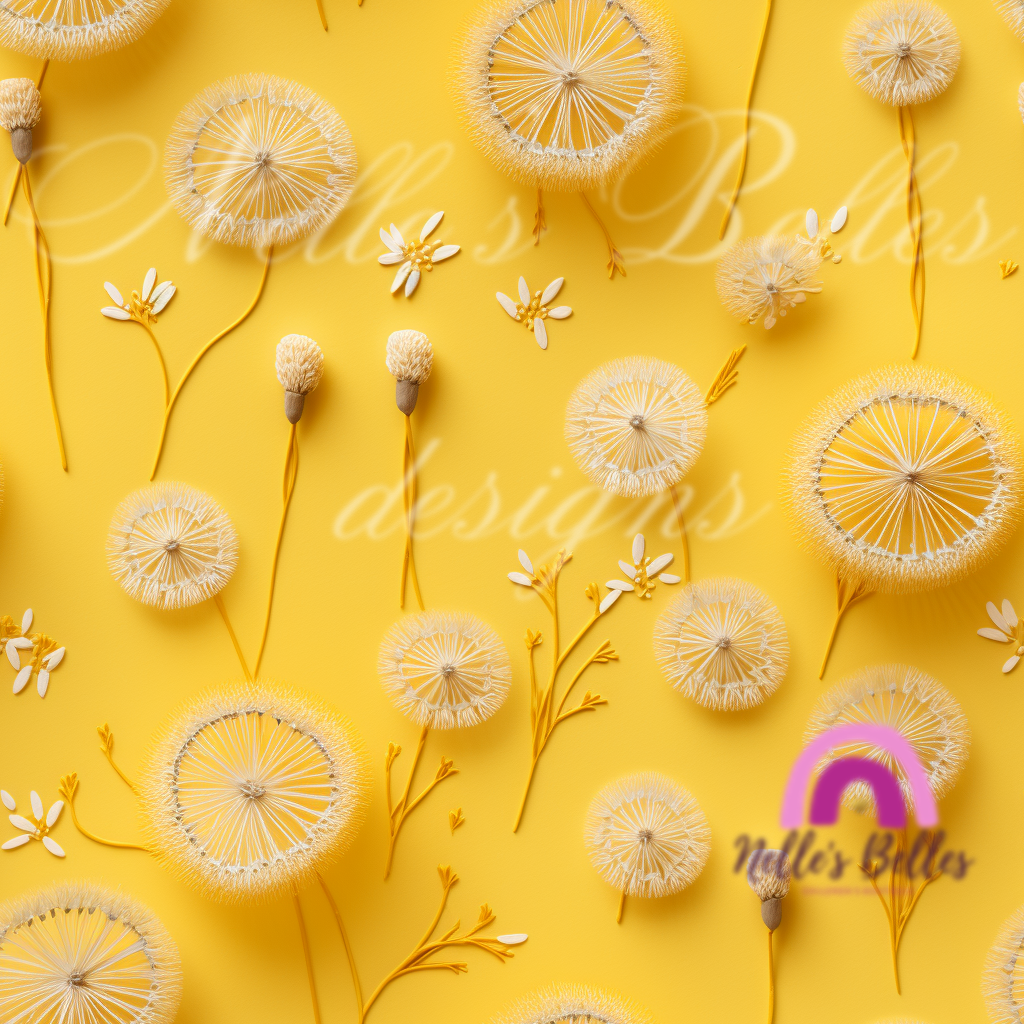 Realistic Dandelions on the yellow background