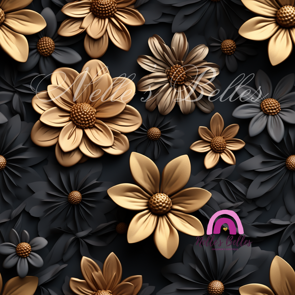 3d clay black and gold floral 2