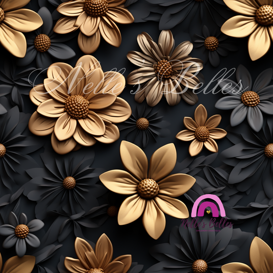 3d clay black and gold floral 2