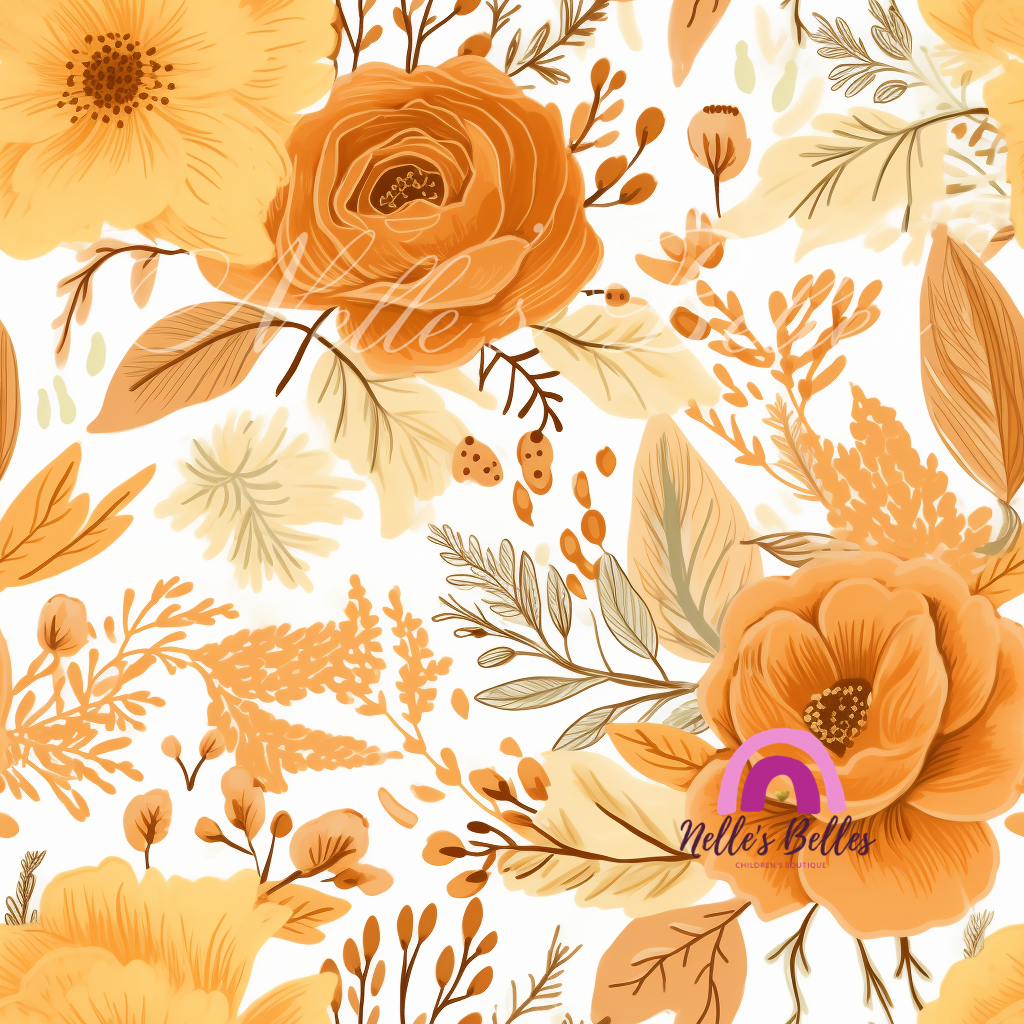 Yellow and orange floral on a white background