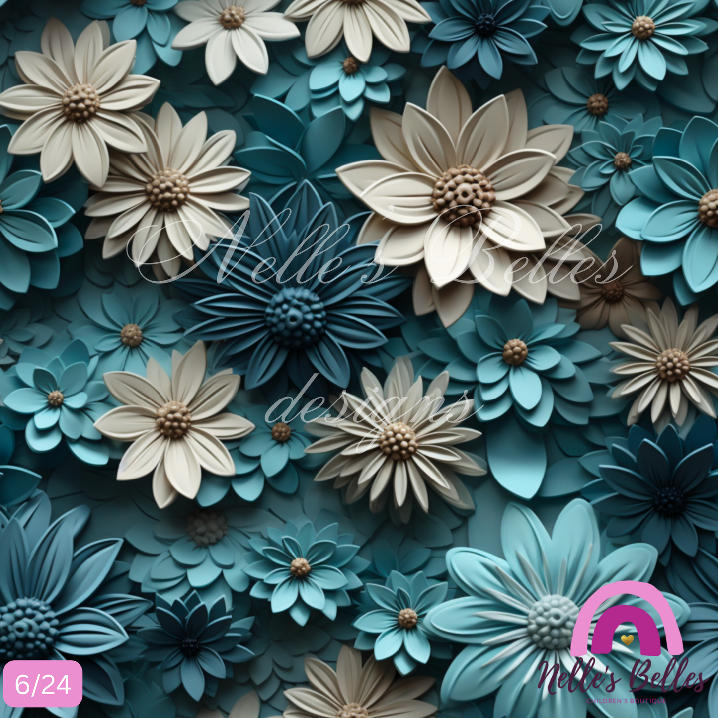 Blue 3d flowers seamless