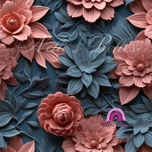 Slate blue and pink 3d clay floral