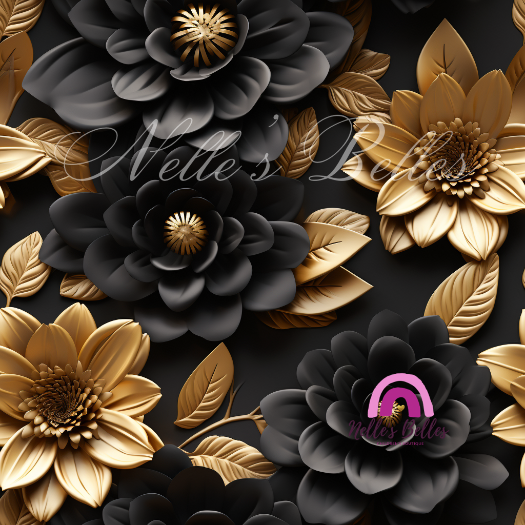 3d clay black and gold floral 3