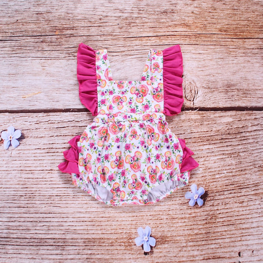 Pink floral Flutter sleeve bubble romper