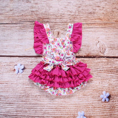 Pink floral Flutter sleeve bubble romper