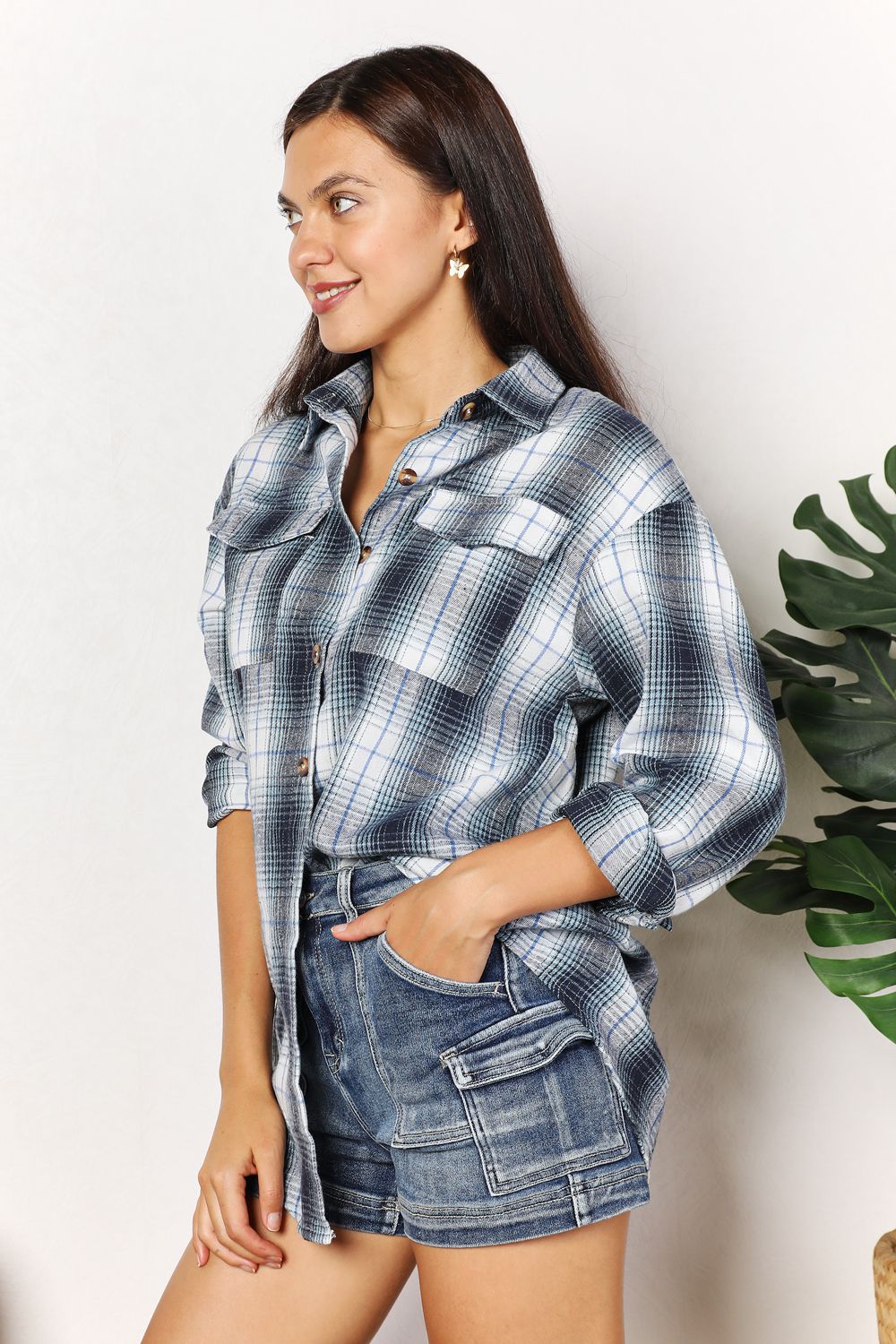 Double Take Plaid Dropped Shoulder Shirt 2-6 business days