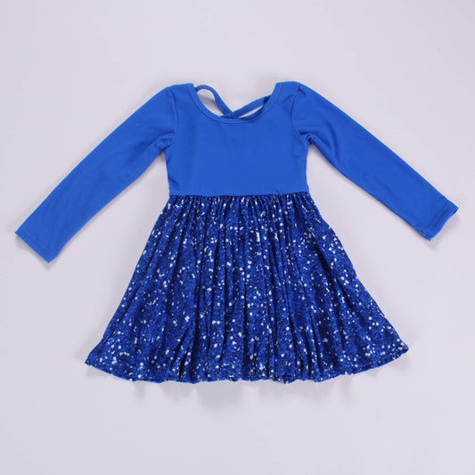 Faux blue long sleeve twirl dress