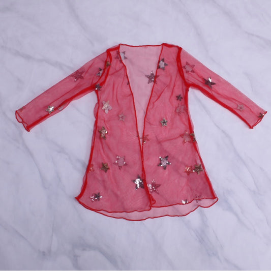 Chiffon red stars duster