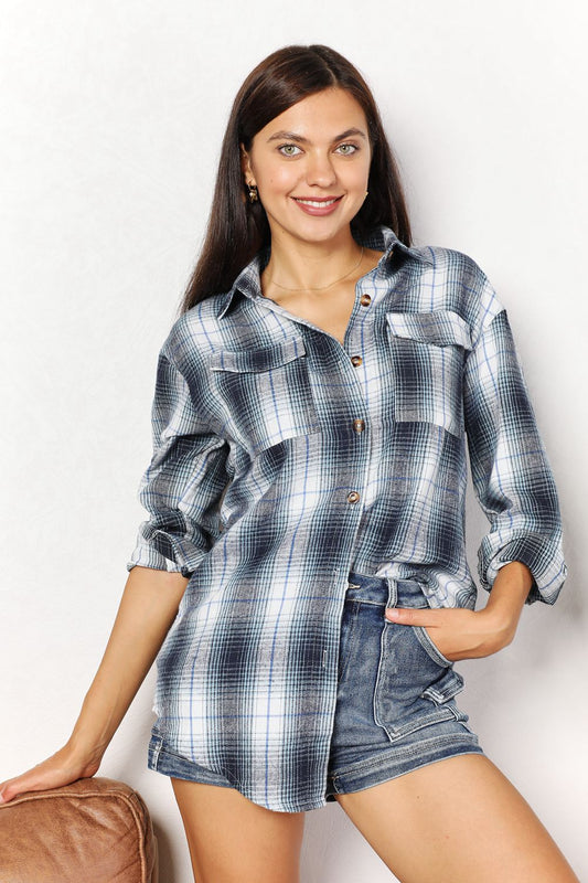 Double Take Plaid Dropped Shoulder Shirt 2-6 business days