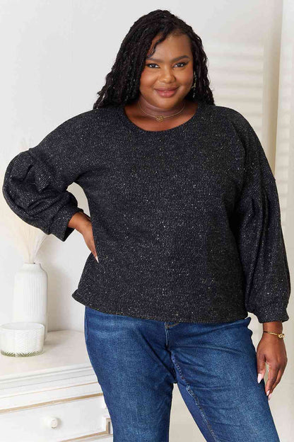 Jade By Jane Full Size Boat Neck Glitter Long Sleeve Top