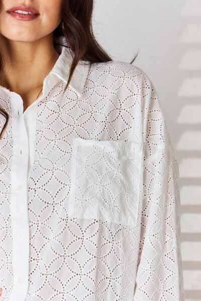 Rousseau Long Sleeve Button Up Eyelet Shirt