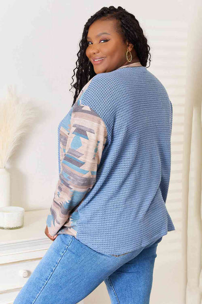 Sew In Love Full Size Waffle Knit Tribal Print Top