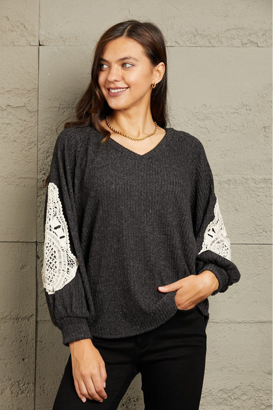 Sew In Love Full Size Lace Patch Detail Sweater 2-6 business days