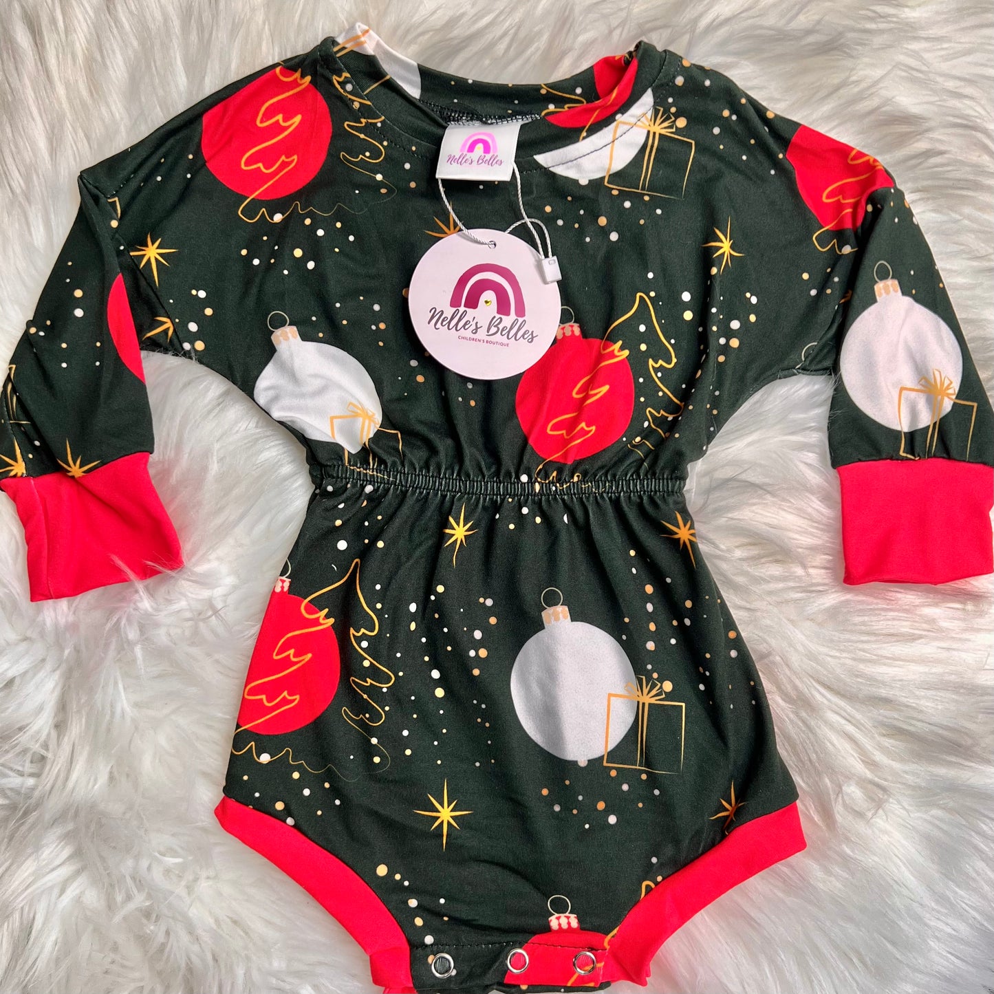 Christmas ornament cinched waist sweater romper