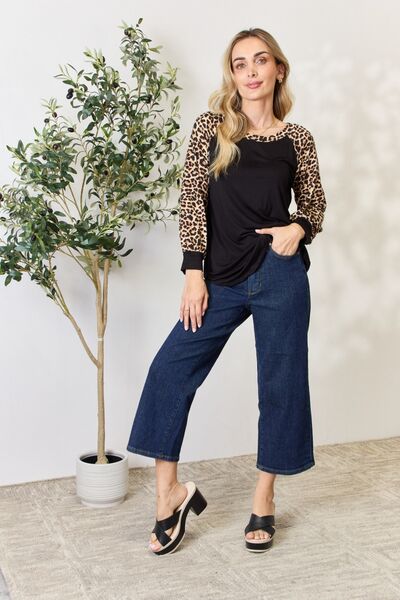 Celeste Full Size Leopard Round Neck Long Sleeve T-Shirt