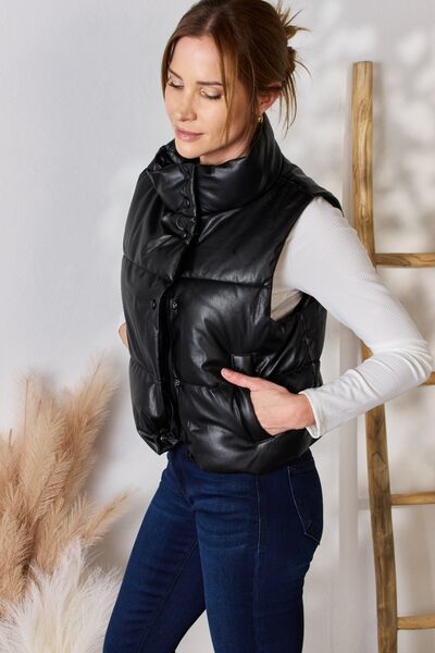 Love Tree Faux Leather Snap and Zip Closure Vest Coat