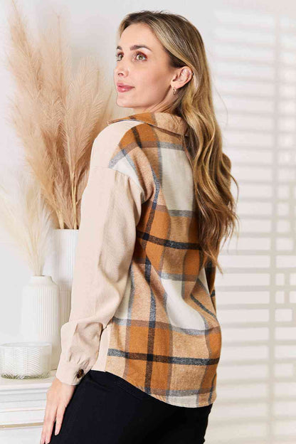 Double Take Plaid Print Dropped Shoulder Shirt