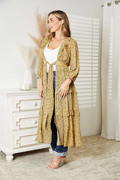 HEYSON Full Size Tie Front Ruffled Duster Cardigan