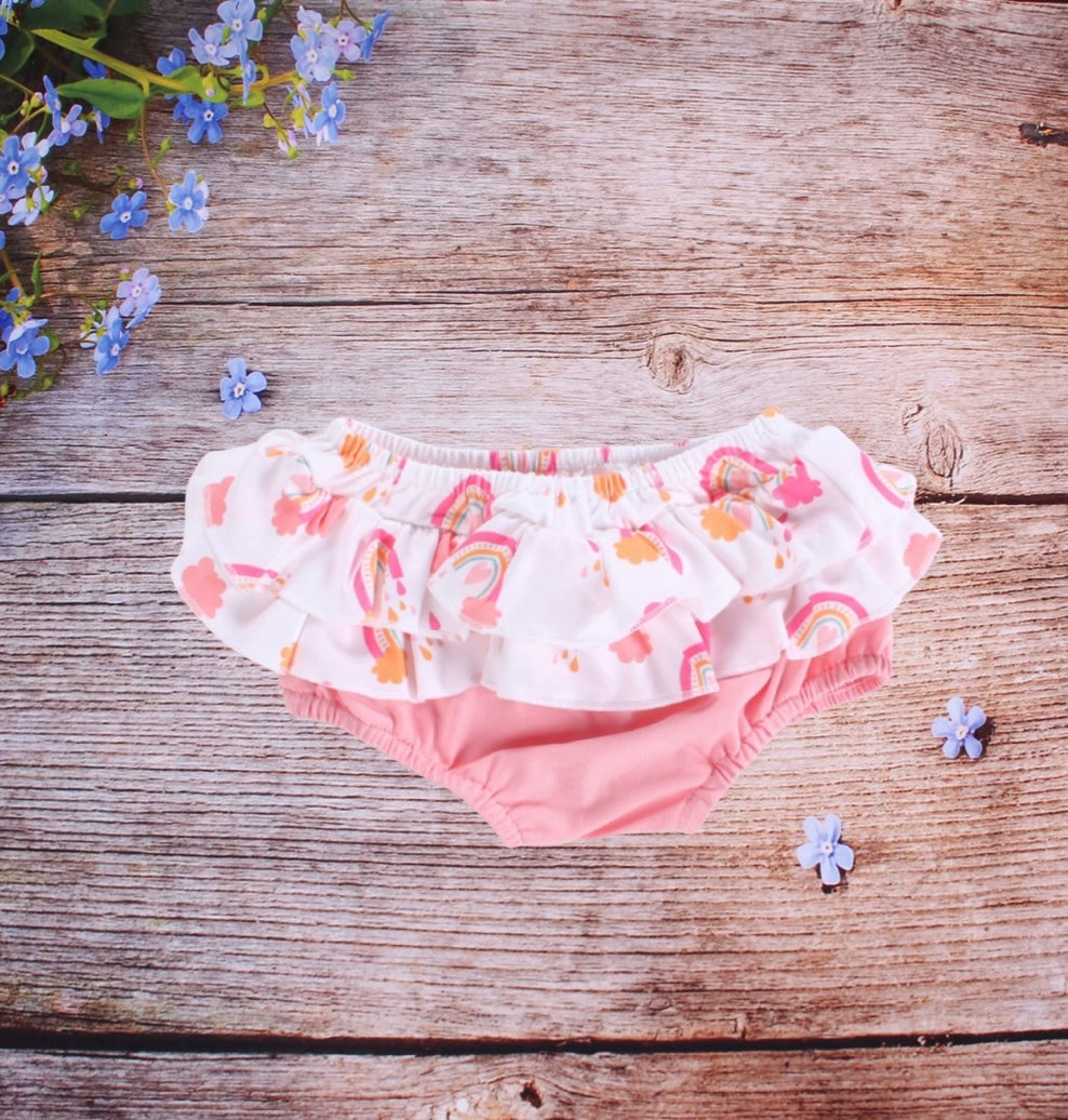 Rainbow and clouds ruffle butt bloomers