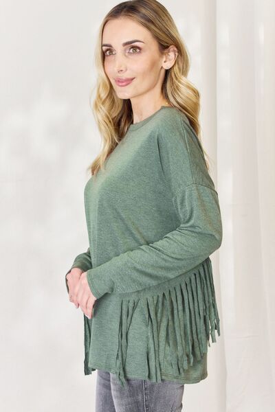 Celeste Full Size Fringe Detail Long Sleeve Top