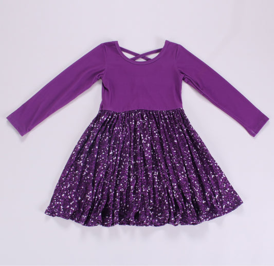 Faux purple long sleeve twirl dress