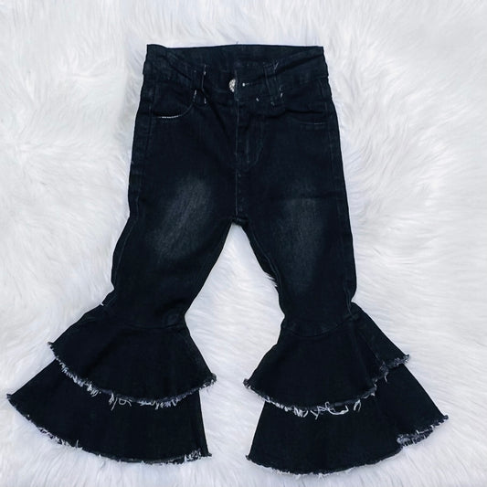 Faded black double denim Bell bottoms