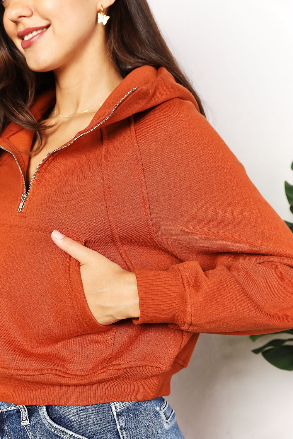 Double Take Half-Zip Long Sleeve Hoodie 2-6 business days