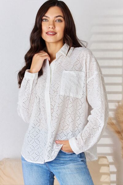 Rousseau Long Sleeve Button Up Eyelet Shirt