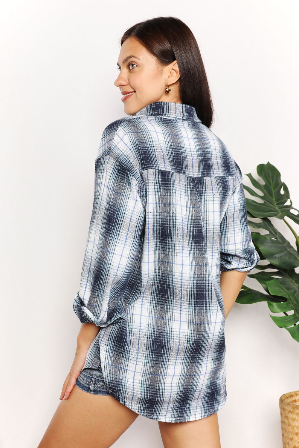 Double Take Plaid Dropped Shoulder Shirt 2-6 business days