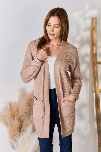 Hailey & Co Full Size Cable-Knit Pocketed Cardigan