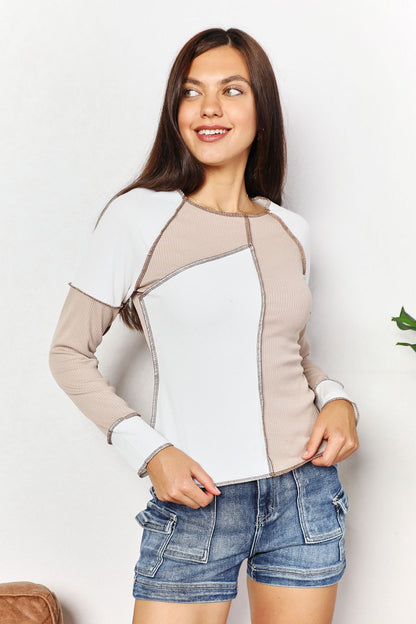 Double Take Color Block Exposed Seam Top 2-6 business days