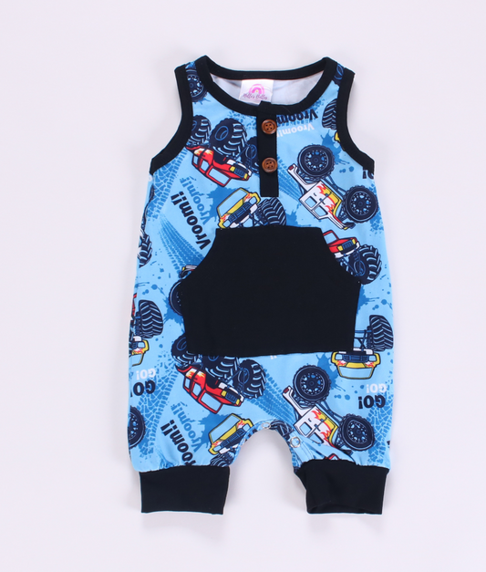 Monster trucks shorts romper