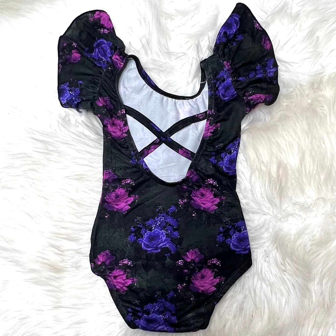 Purple and black floral flutter sleeve Leo