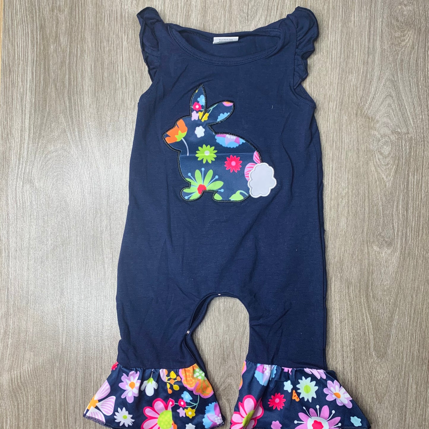 Navy blue bunny floral romper