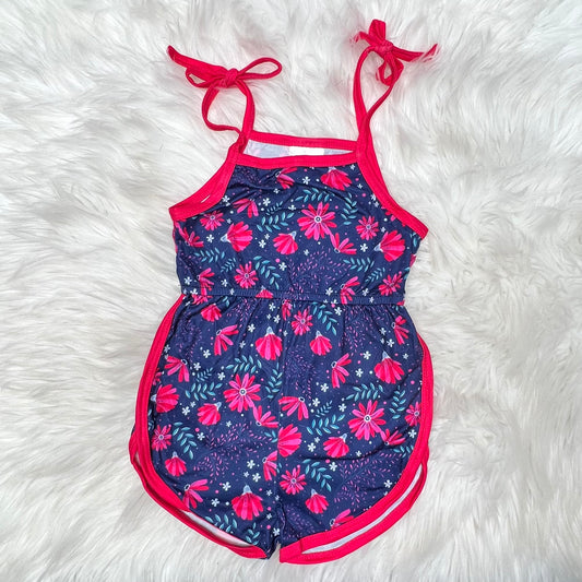 Pink and blue floral shorts romper